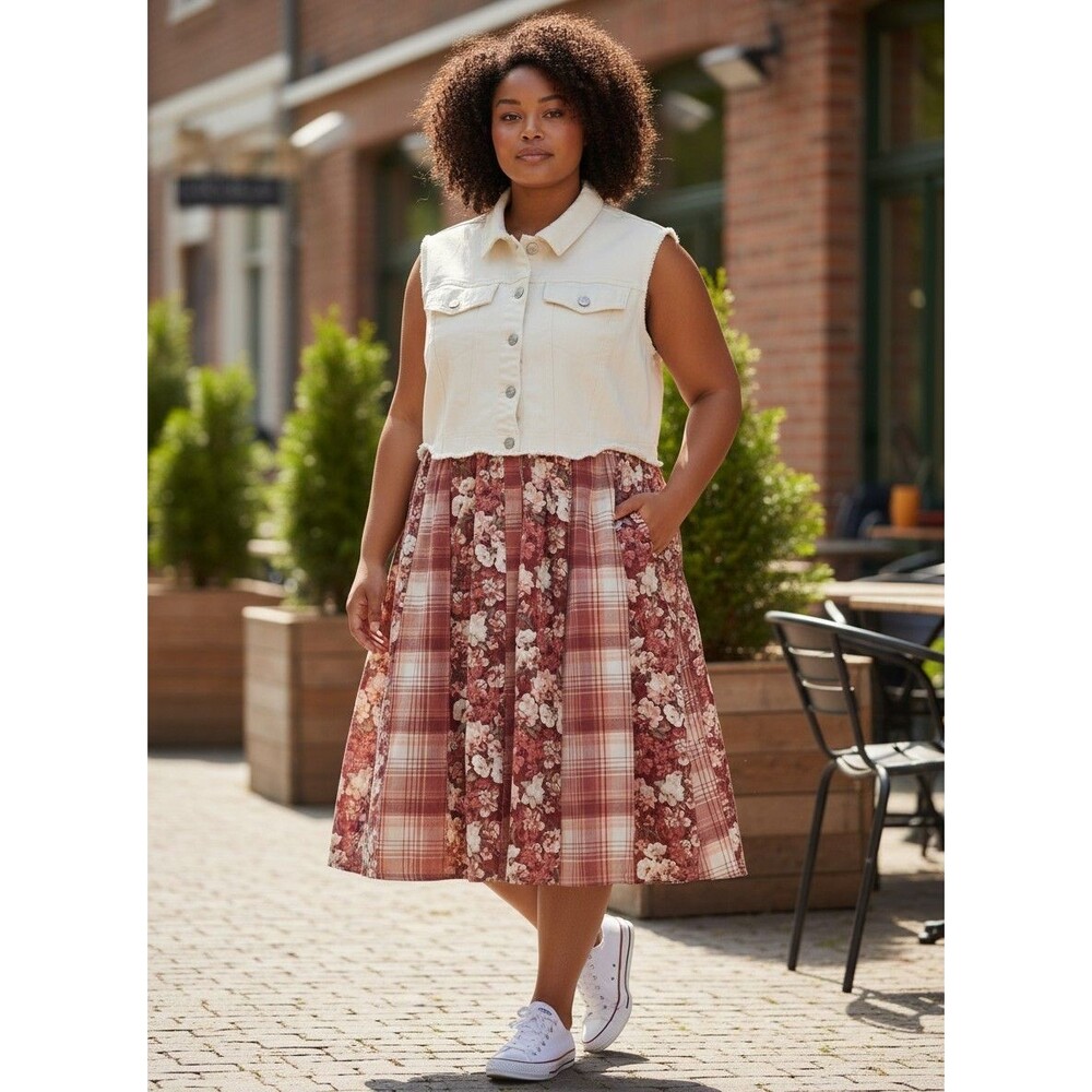 Est. 1946 Denim Cream And Floral XL Dress